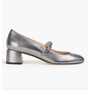 Stuart Weitzman Metallic Leather Mary Jane 45mm Heels sz 7.5, Almond Toe
